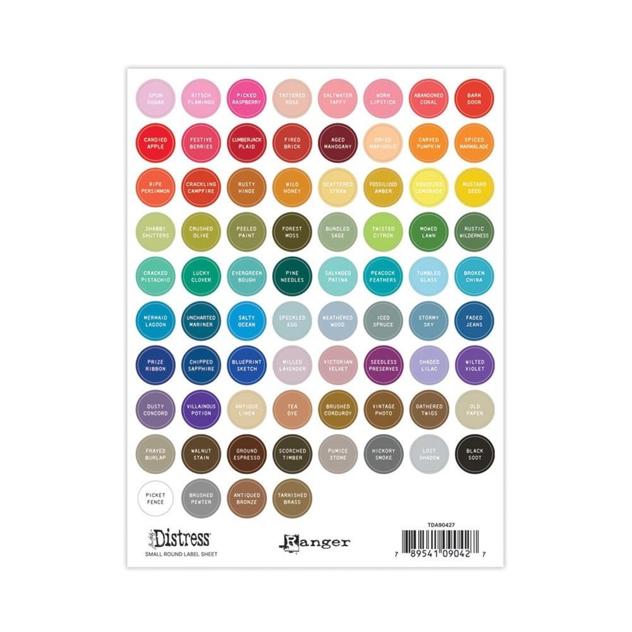 Tim Holtz Distress Small 1/2" Round Label Sheets - Color Name Stickers with White Text